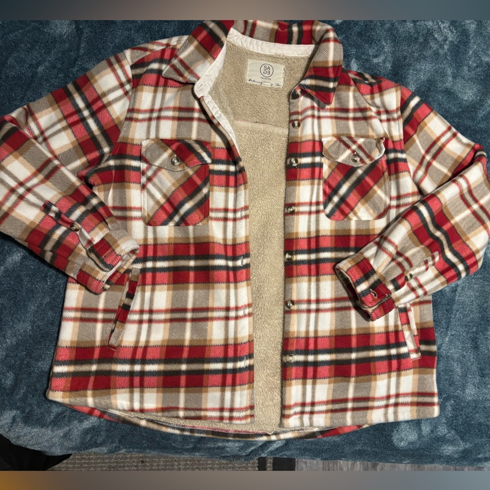 Plaid Sherpa Lined Fleece Shirt Jacket